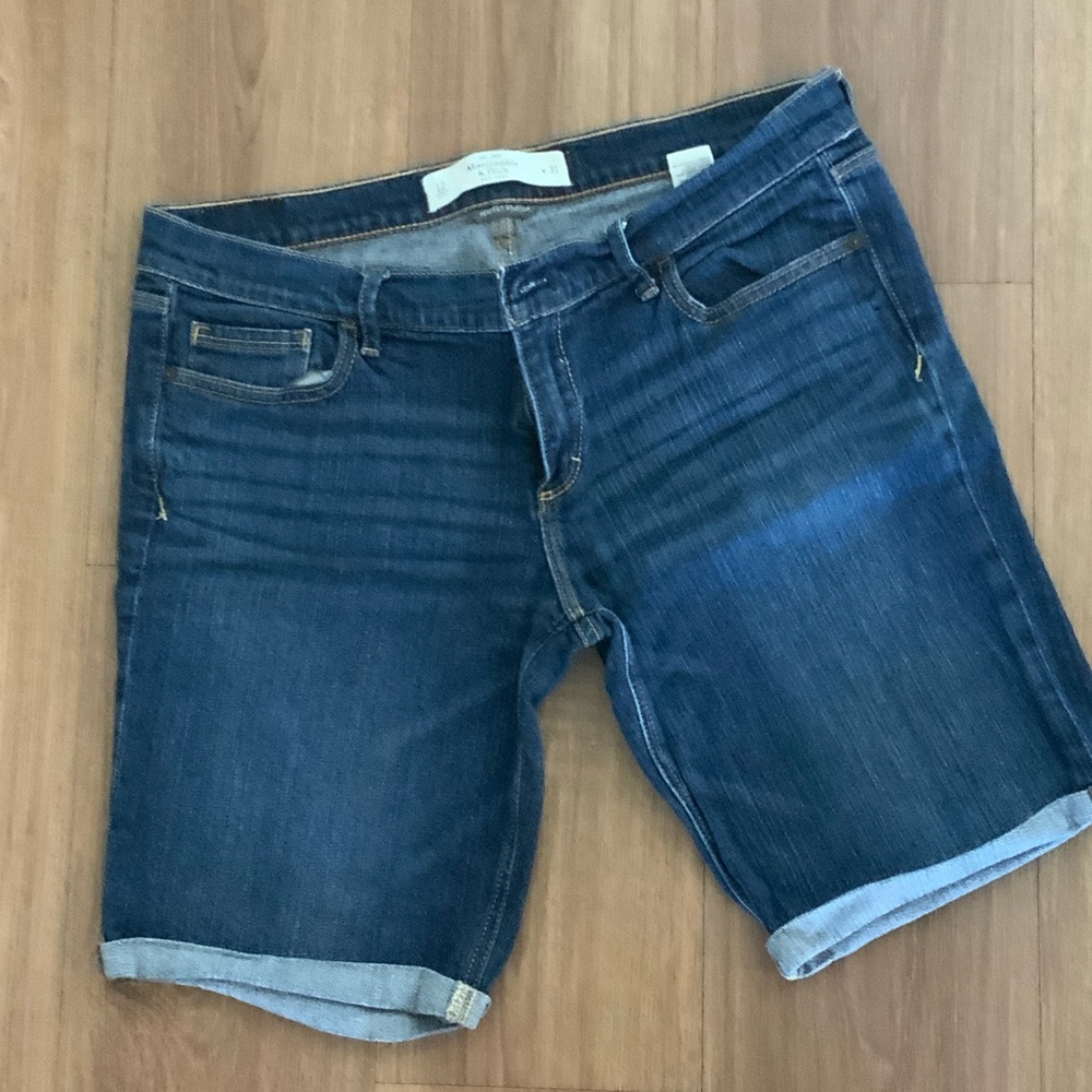 Abercrombie & Fitch Dark Blue Rolled-Hem Denim Shorts